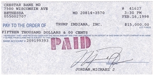 1998 Michael Jordan Signed $15,000 Check Casino Marker Dated 2/16/98 & Payable To Trump Indiana, Inc – Casino Owned By Donald Trump (Beckett)